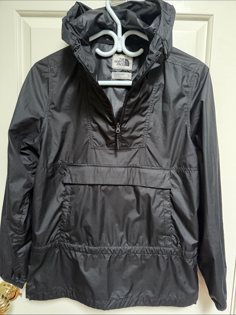 The North Face sz XS Black Anorak 1/2 zip pullover Folds up Cinchable @ Waist